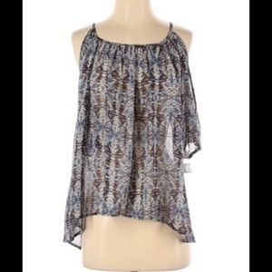 Veronica M. Blue/brown/black /white open shoulder design blouse Small